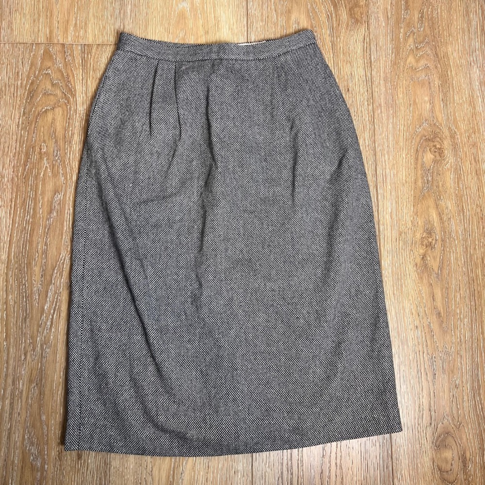VTG Wool blend, Houndstooth Black White Midi Skirt Size‎ 12 by Kasper for A.S.L.